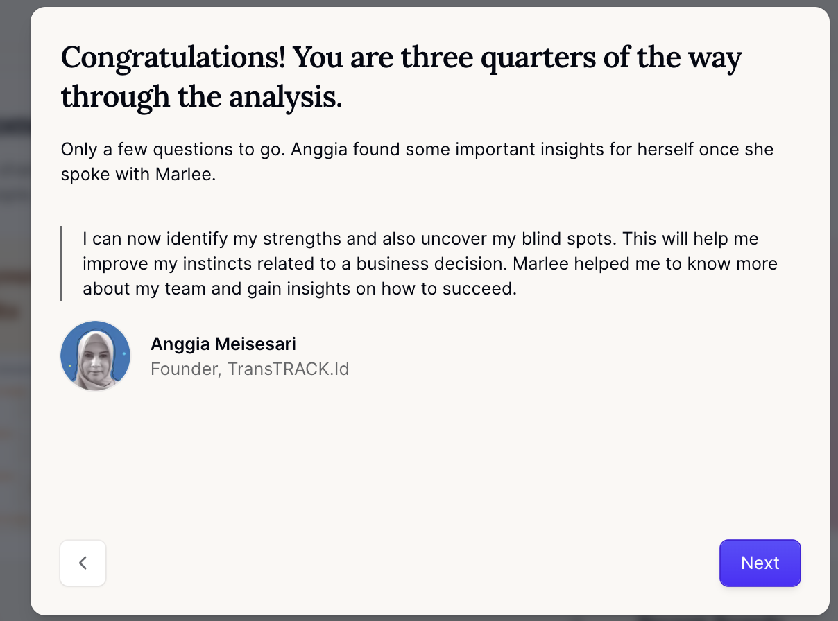 Congratulations for reaching a milestone in the Marlee motivational analysis